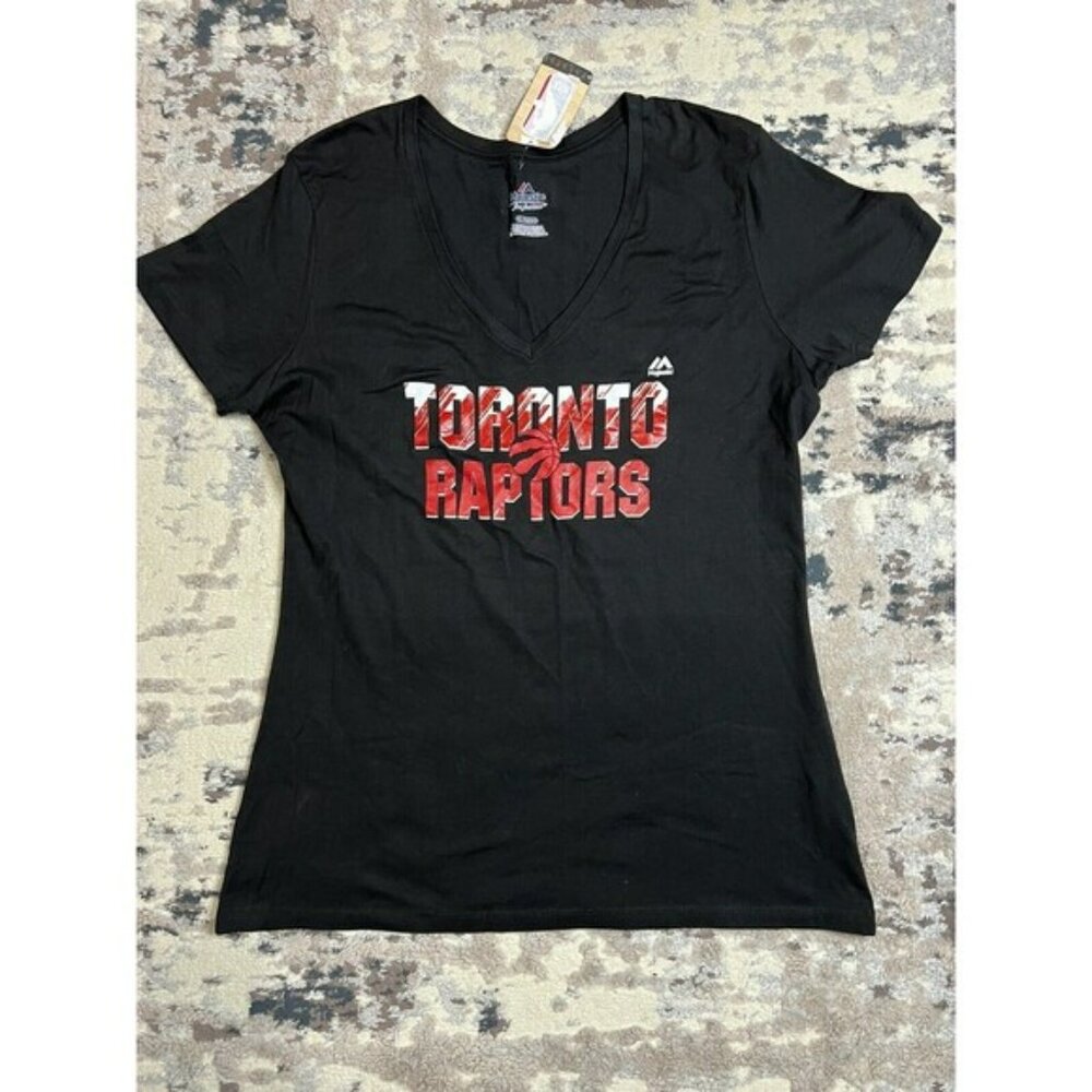 NWT Majestic NBA Toronto Raptors Women's V-Neck Tee XL T-Shirt 100% Cotton